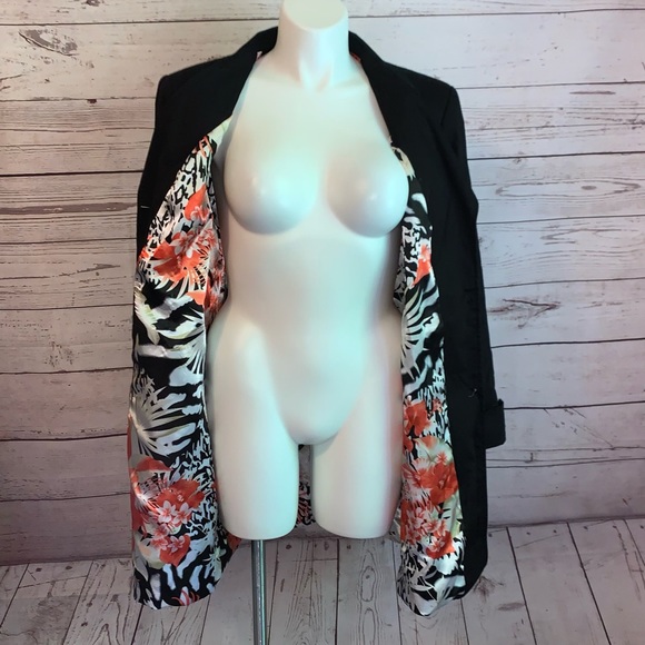 Rachel Adam's Black Long Jacket Coat Floral Inside 18 - Picture 2 of 6